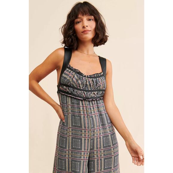 New Free People Marley Plaid One-Piece Wide-Leg Jumpsuit $188 SMALL - Picture 3 of 9